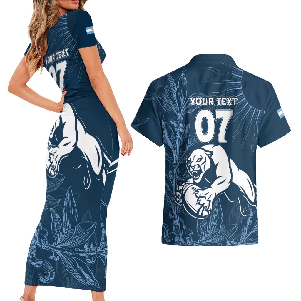 Argentina Rugby Los Pumas Custom Couples Matching Short Sleeve Bodycon Dress and Hawaiian Shirt Laurel Wreath Inspired - Wonder Print Shop