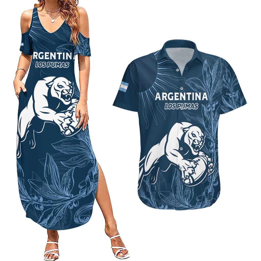 Argentina Rugby Los Pumas Custom Couples Matching Summer Maxi Dress and Hawaiian Shirt Laurel Wreath Inspired - Wonder Print Shop