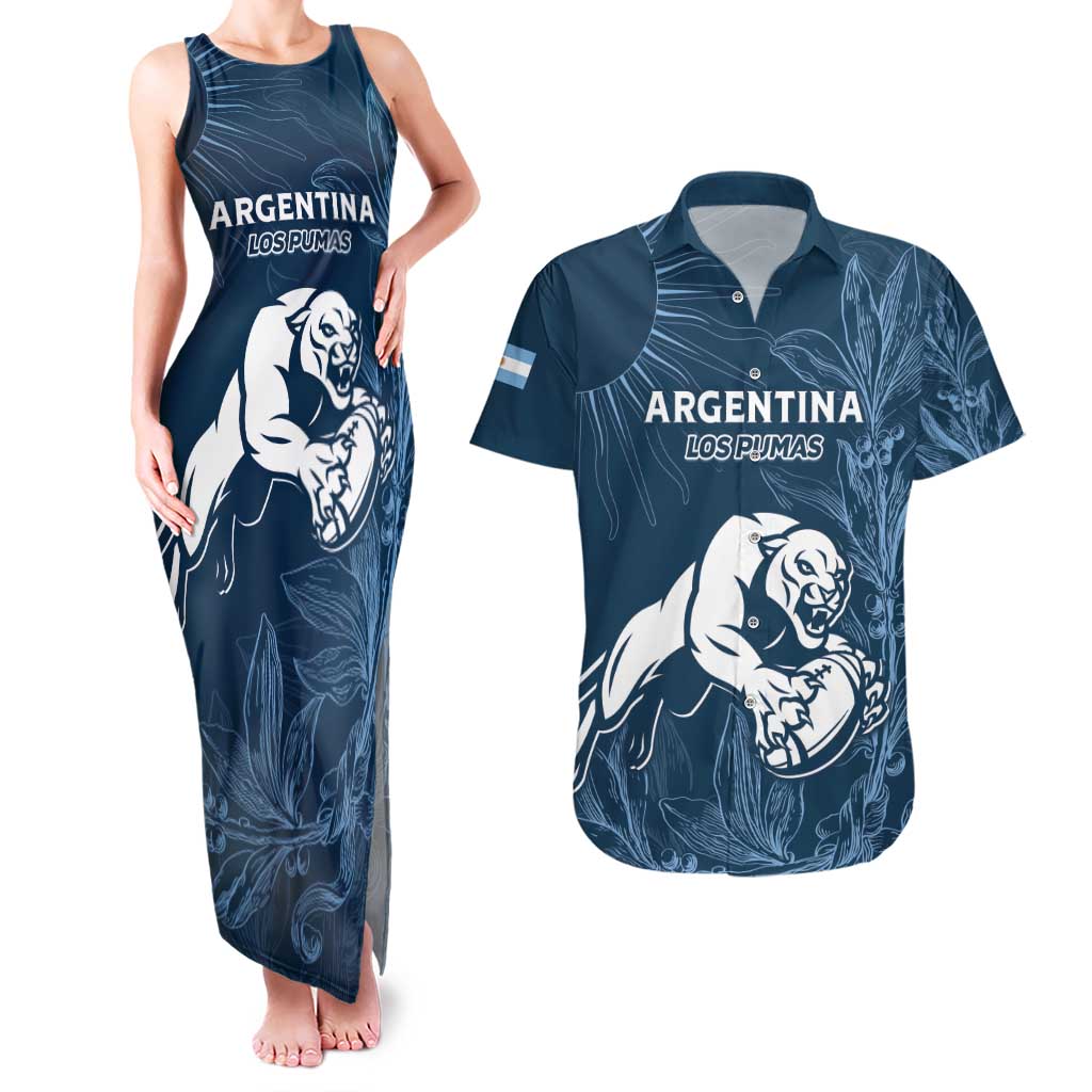 Argentina Rugby Los Pumas Custom Couples Matching Tank Maxi Dress and Hawaiian Shirt Laurel Wreath Inspired - Wonder Print Shop