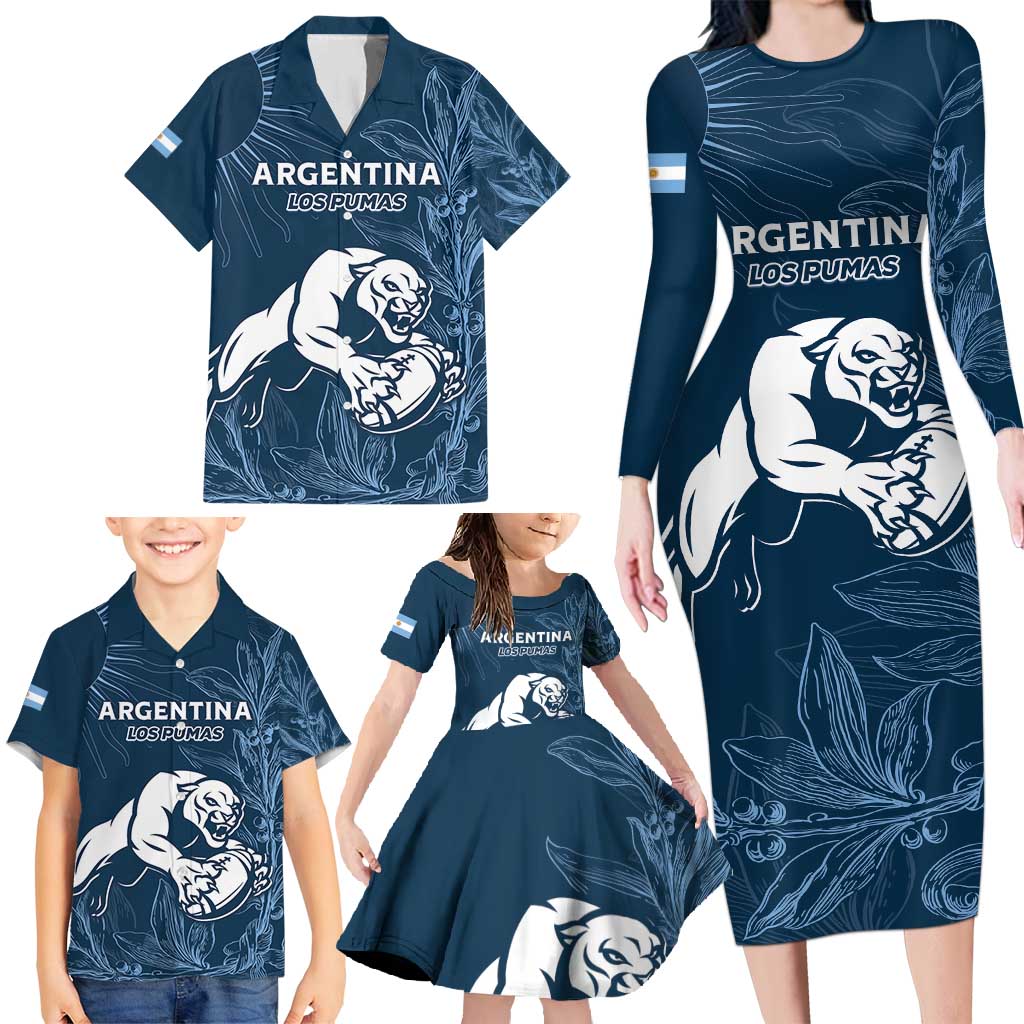 Argentina Rugby Los Pumas Custom Family Matching Long Sleeve Bodycon Dress and Hawaiian Shirt Laurel Wreath Inspired - Wonder Print Shop