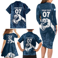 Argentina Rugby Los Pumas Custom Family Matching Long Sleeve Bodycon Dress and Hawaiian Shirt Laurel Wreath Inspired - Wonder Print Shop
