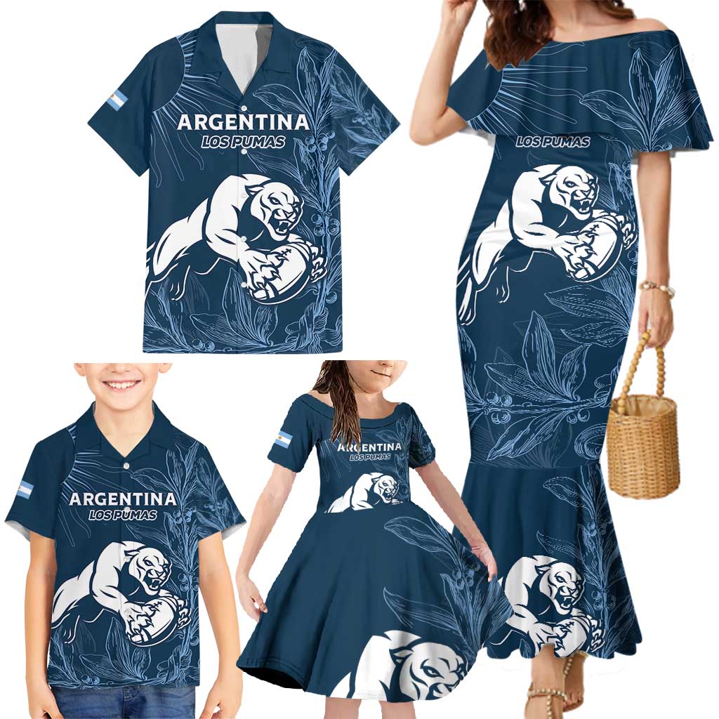Argentina Rugby Los Pumas Custom Family Matching Mermaid Dress and Hawaiian Shirt Laurel Wreath Inspired - Wonder Print Shop
