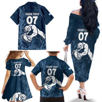Argentina Rugby Los Pumas Custom Family Matching Off The Shoulder Long Sleeve Dress and Hawaiian Shirt Laurel Wreath Inspired - Wonder Print Shop