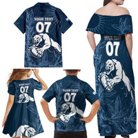 Argentina Rugby Los Pumas Custom Family Matching Off Shoulder Maxi Dress and Hawaiian Shirt Laurel Wreath Inspired - Wonder Print Shop