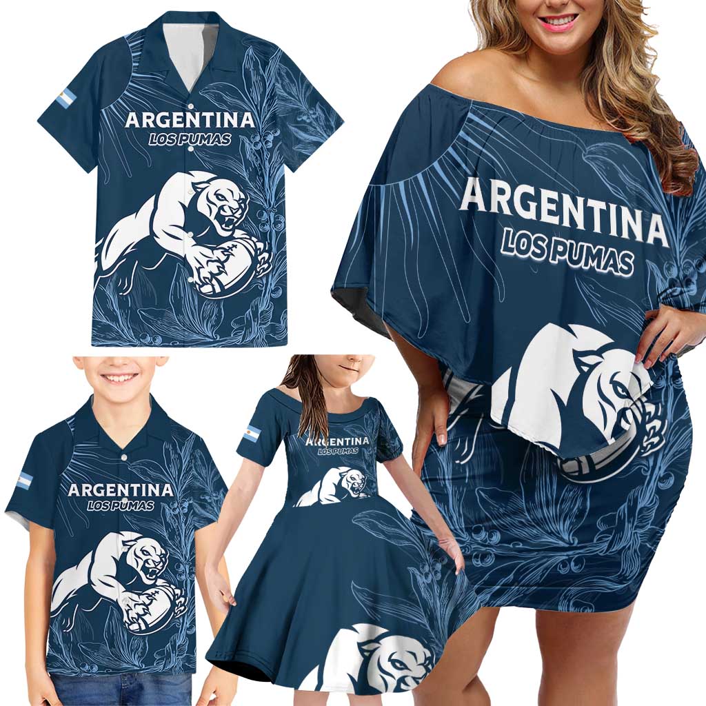 Argentina Rugby Los Pumas Custom Family Matching Off Shoulder Short Dress and Hawaiian Shirt Laurel Wreath Inspired - Wonder Print Shop