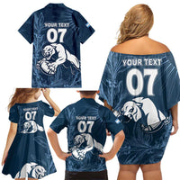 Argentina Rugby Los Pumas Custom Family Matching Off Shoulder Short Dress and Hawaiian Shirt Laurel Wreath Inspired - Wonder Print Shop
