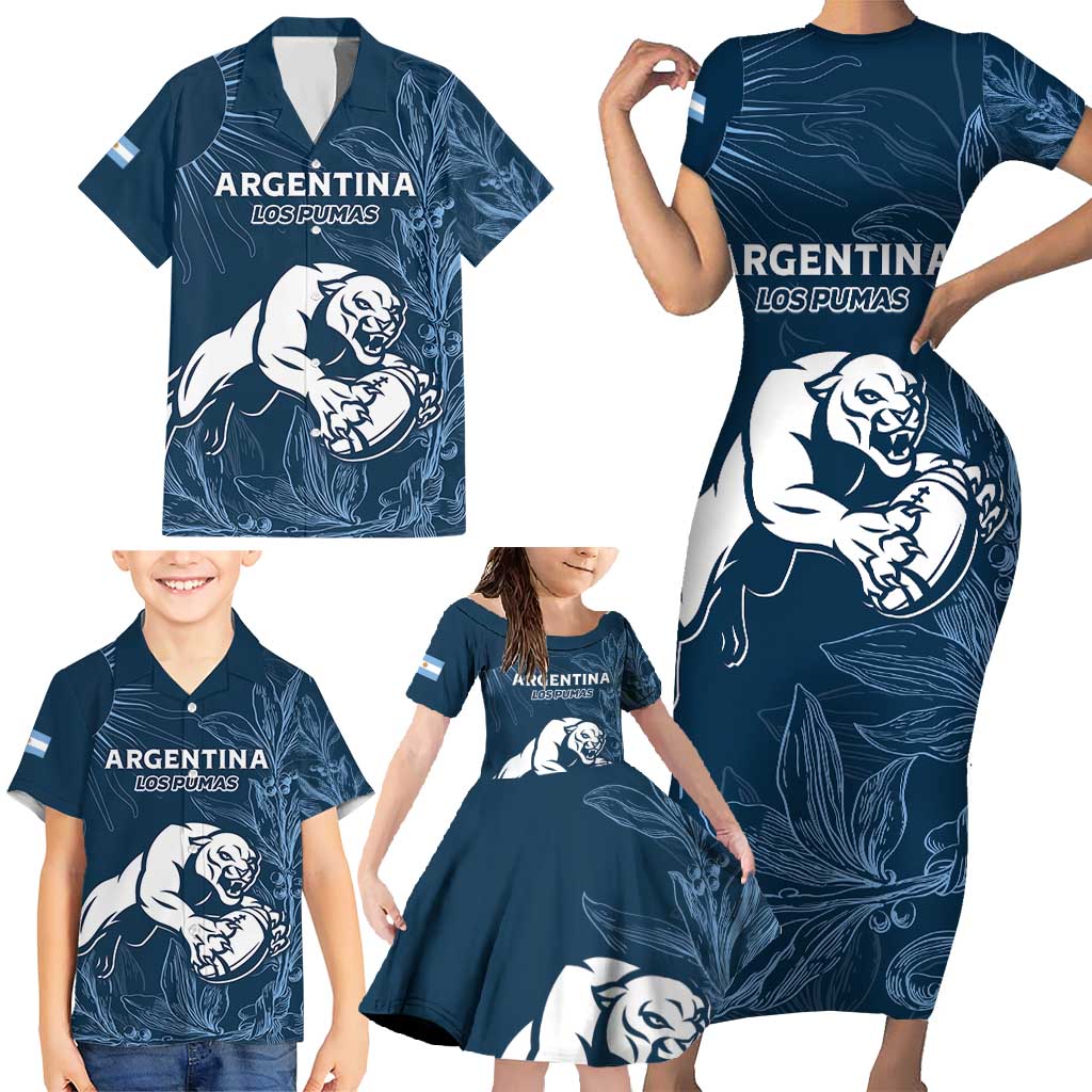 Argentina Rugby Los Pumas Custom Family Matching Short Sleeve Bodycon Dress and Hawaiian Shirt Laurel Wreath Inspired - Wonder Print Shop