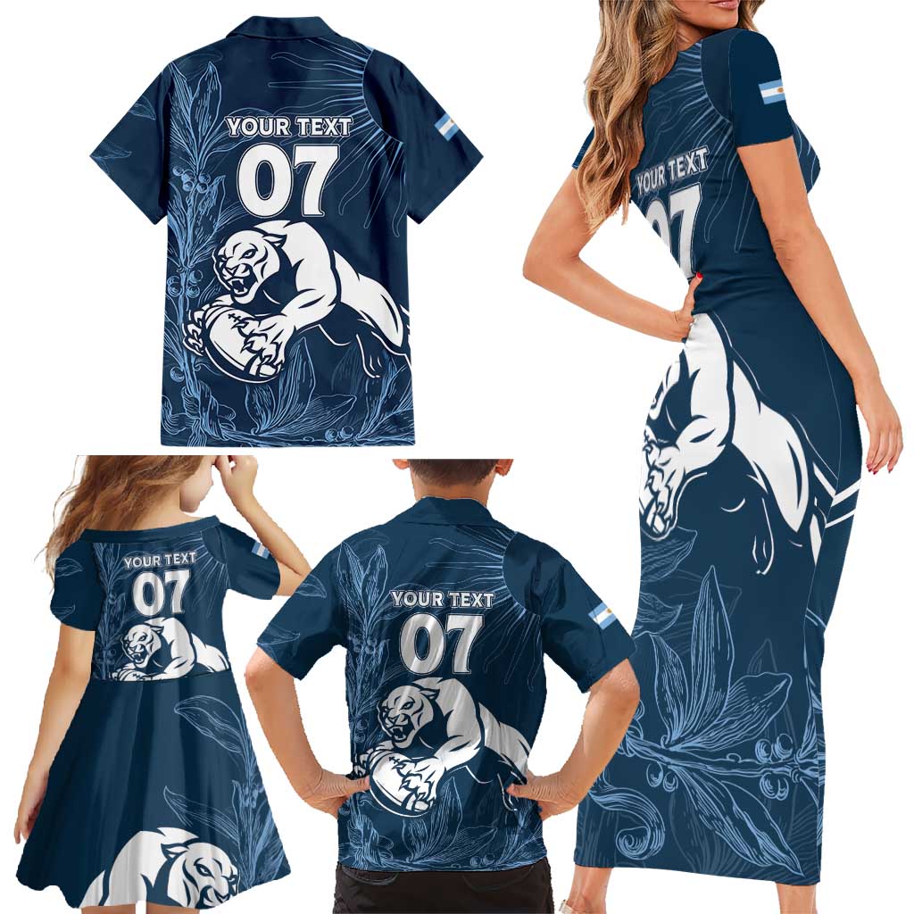 Argentina Rugby Los Pumas Custom Family Matching Short Sleeve Bodycon Dress and Hawaiian Shirt Laurel Wreath Inspired - Wonder Print Shop