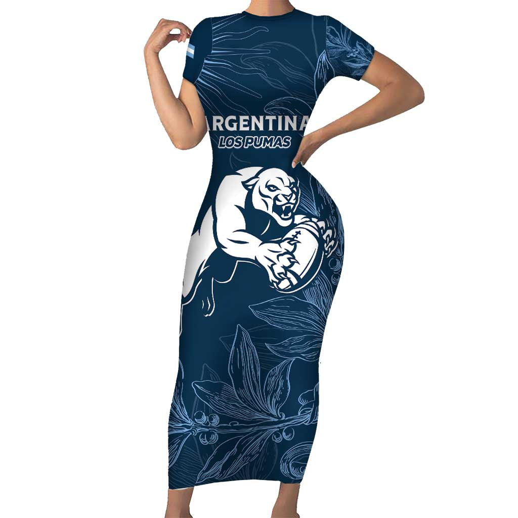 Argentina Rugby Los Pumas Custom Family Matching Short Sleeve Bodycon Dress and Hawaiian Shirt Laurel Wreath Inspired - Wonder Print Shop