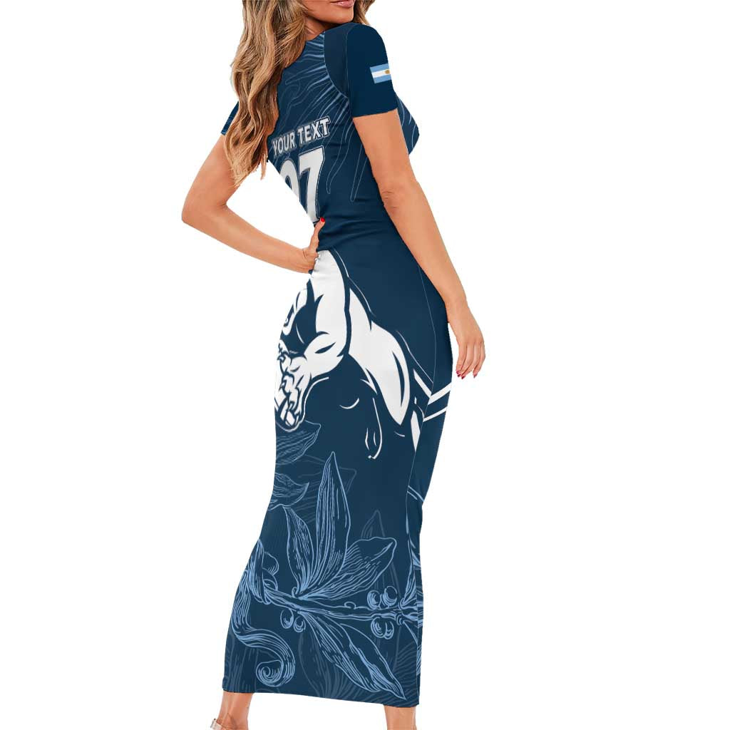 Argentina Rugby Los Pumas Custom Family Matching Short Sleeve Bodycon Dress and Hawaiian Shirt Laurel Wreath Inspired - Wonder Print Shop