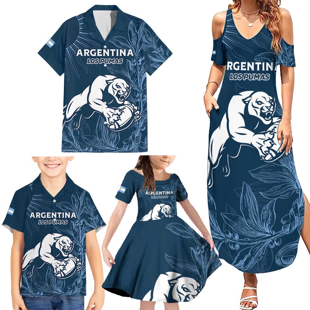 Argentina Rugby Los Pumas Custom Family Matching Summer Maxi Dress and Hawaiian Shirt Laurel Wreath Inspired - Wonder Print Shop