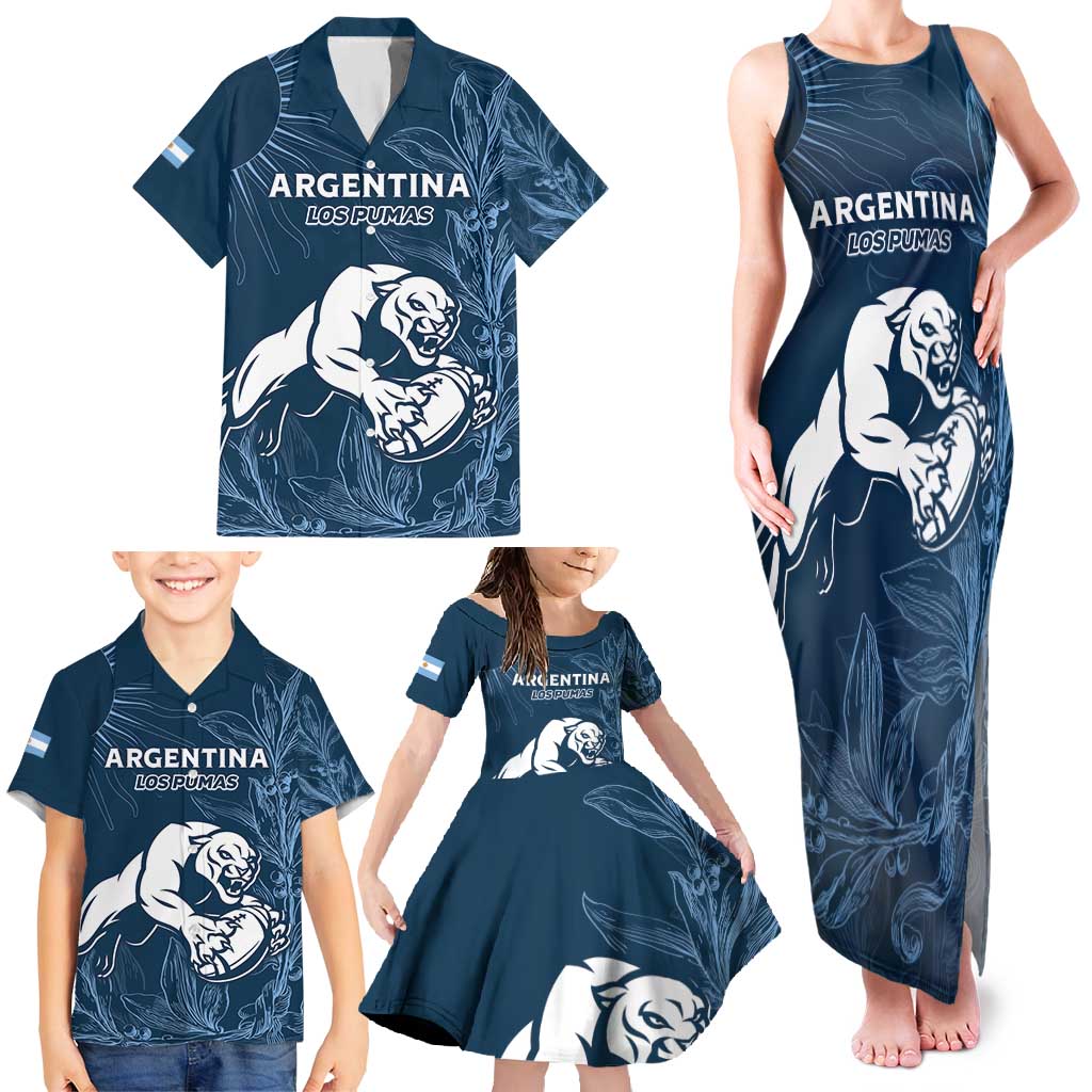 Argentina Rugby Los Pumas Custom Family Matching Tank Maxi Dress and Hawaiian Shirt Laurel Wreath Inspired - Wonder Print Shop