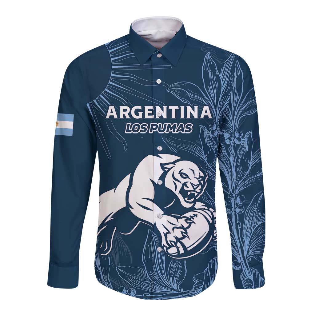 Argentina Rugby Los Pumas Custom Long Sleeve Button Shirt Laurel Wreath Inspired - Wonder Print Shop