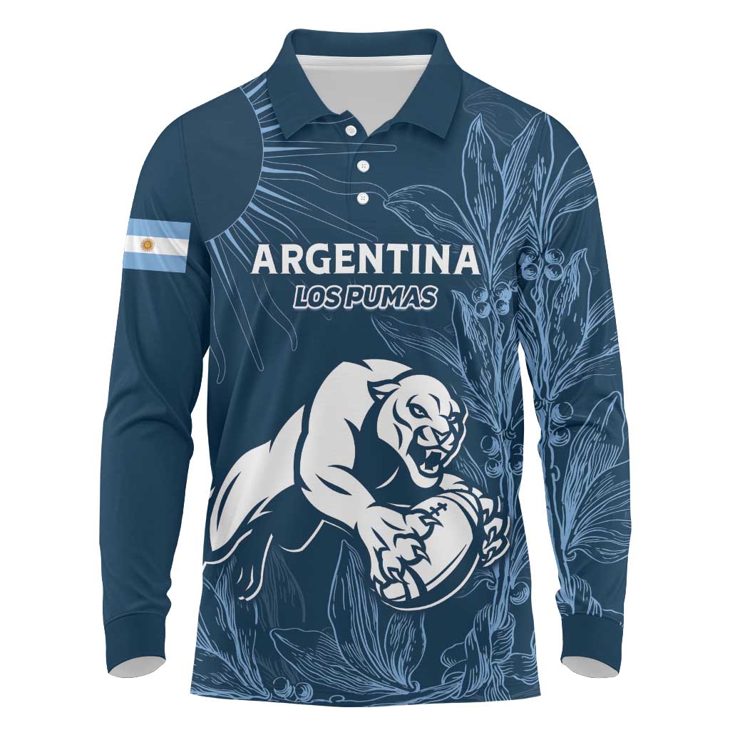 Argentina Rugby Los Pumas Custom Long Sleeve Polo Shirt Laurel Wreath Inspired - Wonder Print Shop