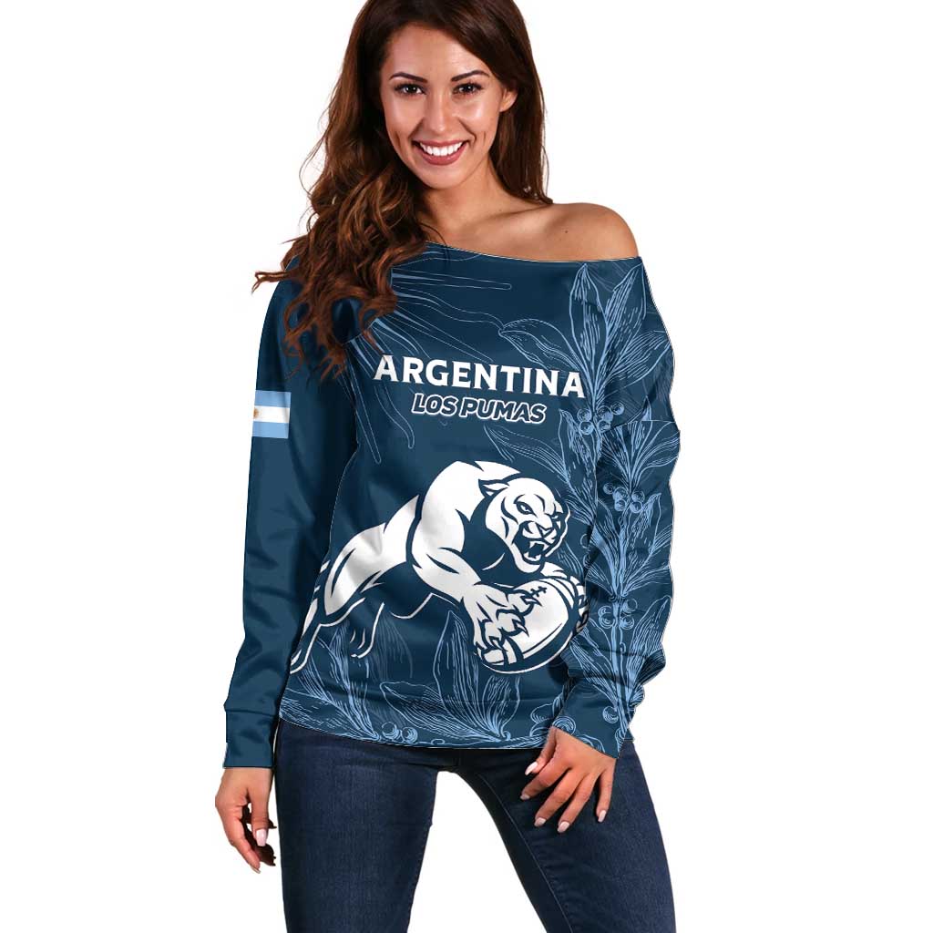 Argentina Rugby Los Pumas Custom Off Shoulder Sweater Laurel Wreath Inspired - Wonder Print Shop