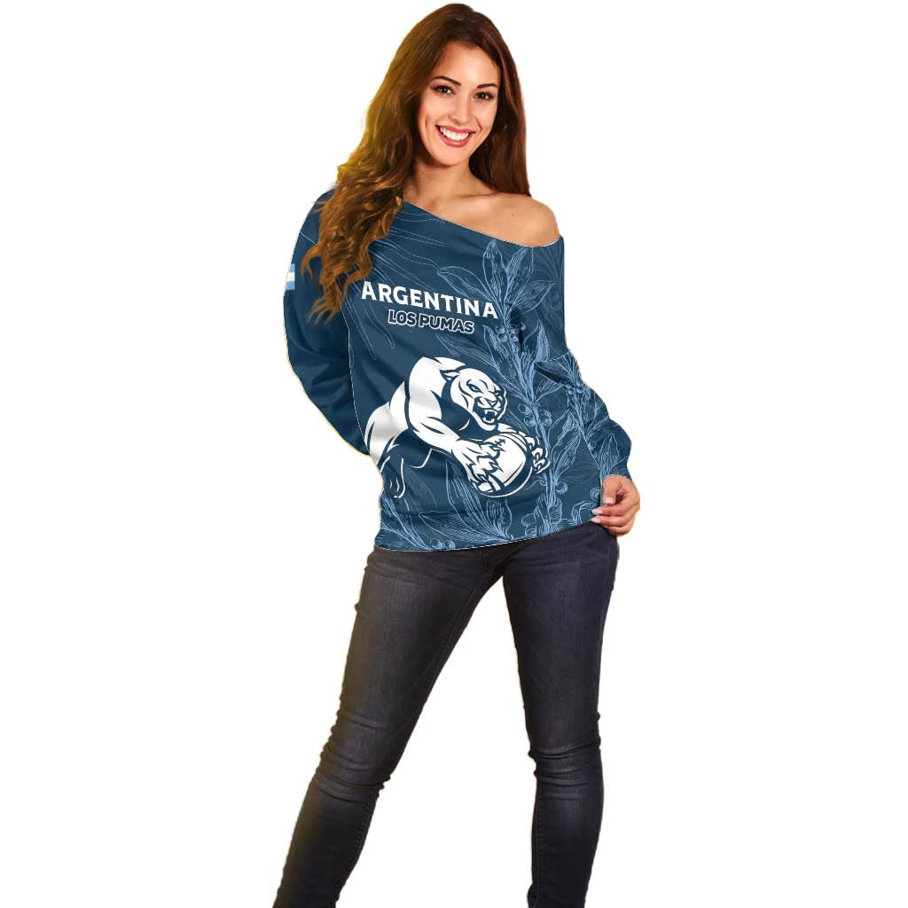 Argentina Rugby Los Pumas Custom Off Shoulder Sweater Laurel Wreath Inspired - Wonder Print Shop