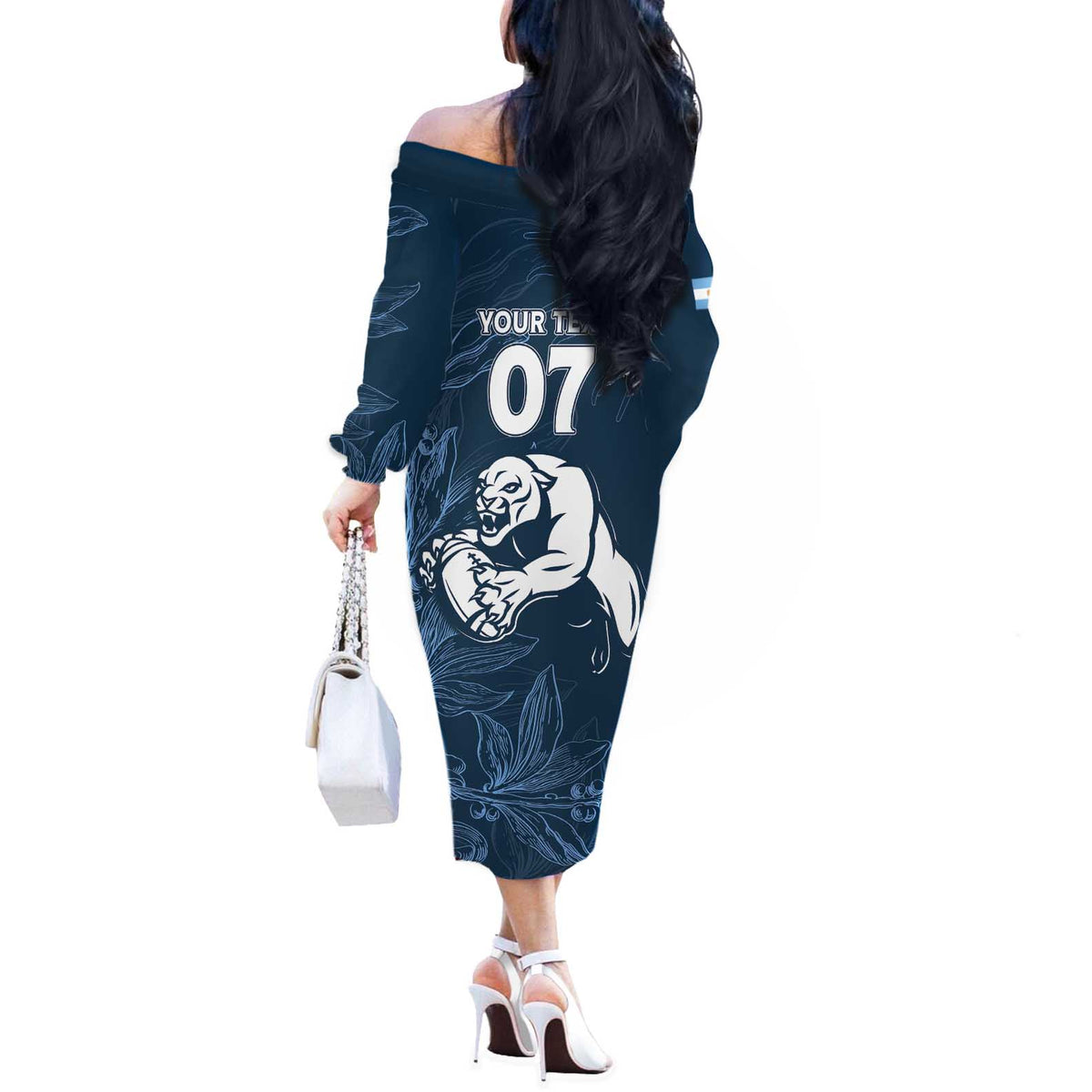 Argentina Rugby Los Pumas Custom Off The Shoulder Long Sleeve Dress Laurel Wreath Inspired - Wonder Print Shop