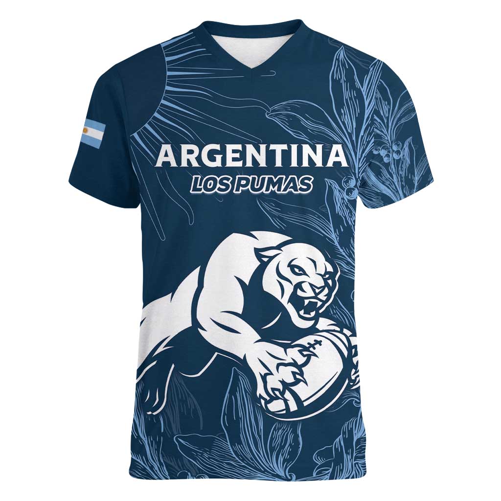 Argentina Rugby Los Pumas Custom Women V-Neck T-Shirt Laurel Wreath Inspired - Wonder Print Shop