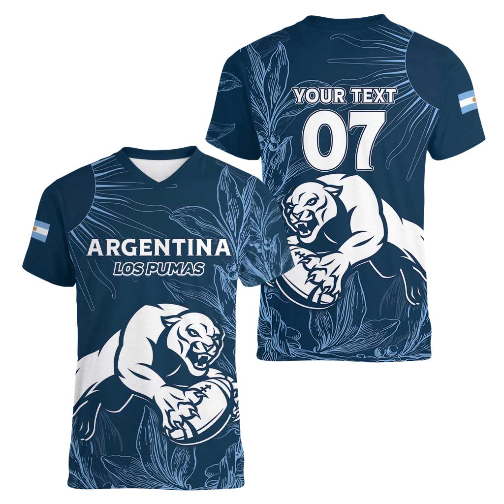 Argentina Rugby Los Pumas Custom Women V-Neck T-Shirt Laurel Wreath Inspired - Wonder Print Shop
