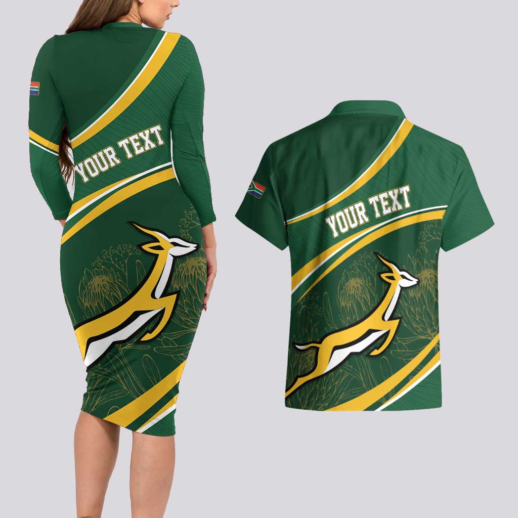 South Africa Rugby Personalized Bokke Couples Matching Long Sleeve Bodycon Dress and Hawaiian Shirt Springboks - Stronger Together - Wonder Print Shop