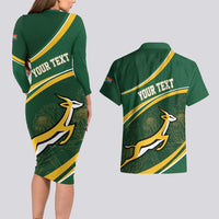 South Africa Rugby Personalized Bokke Couples Matching Long Sleeve Bodycon Dress and Hawaiian Shirt Springboks - Stronger Together - Wonder Print Shop