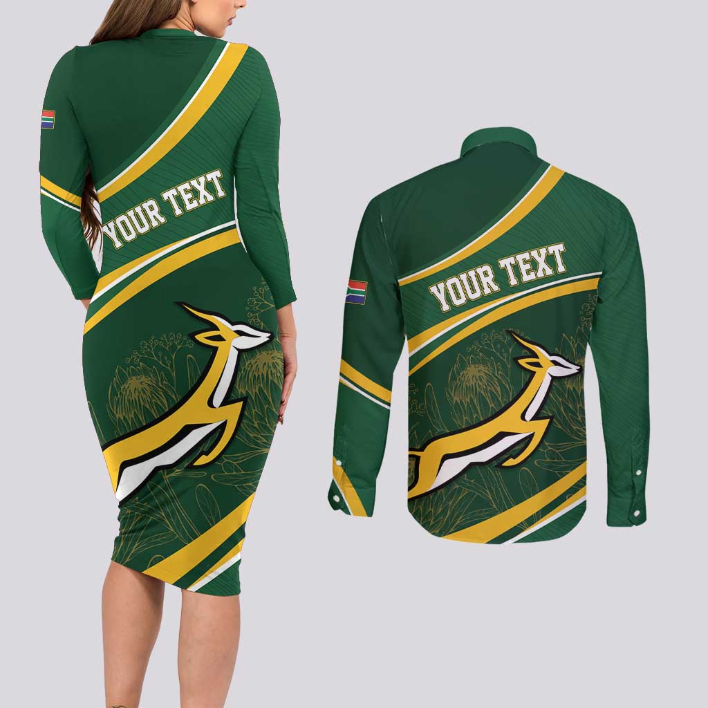 South Africa Rugby Personalized Bokke Couples Matching Long Sleeve Bodycon Dress and Long Sleeve Button Shirt Springboks - Stronger Together - Wonder Print Shop