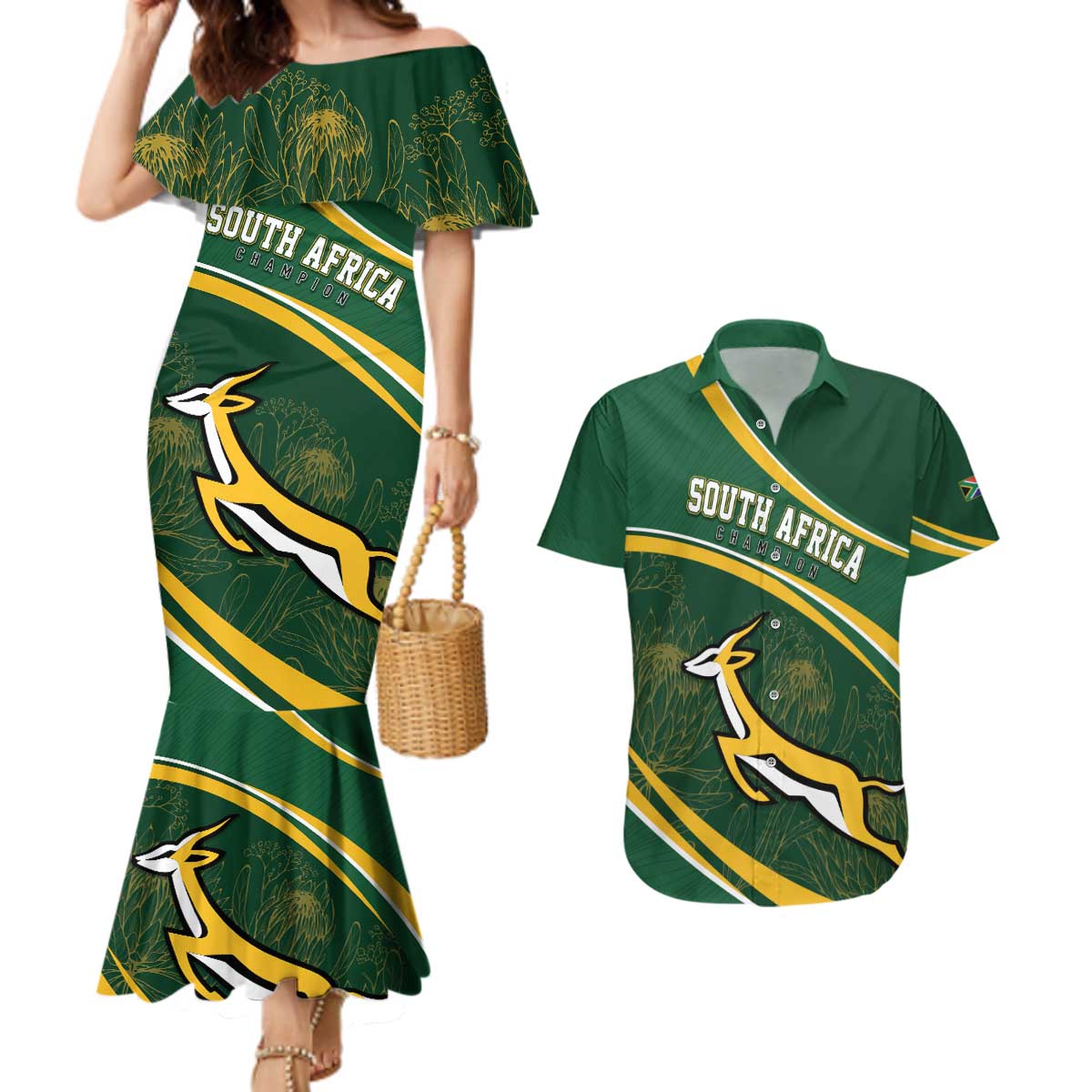 South Africa Rugby Personalized Bokke Couples Matching Mermaid Dress and Hawaiian Shirt Springboks - Stronger Together - Wonder Print Shop