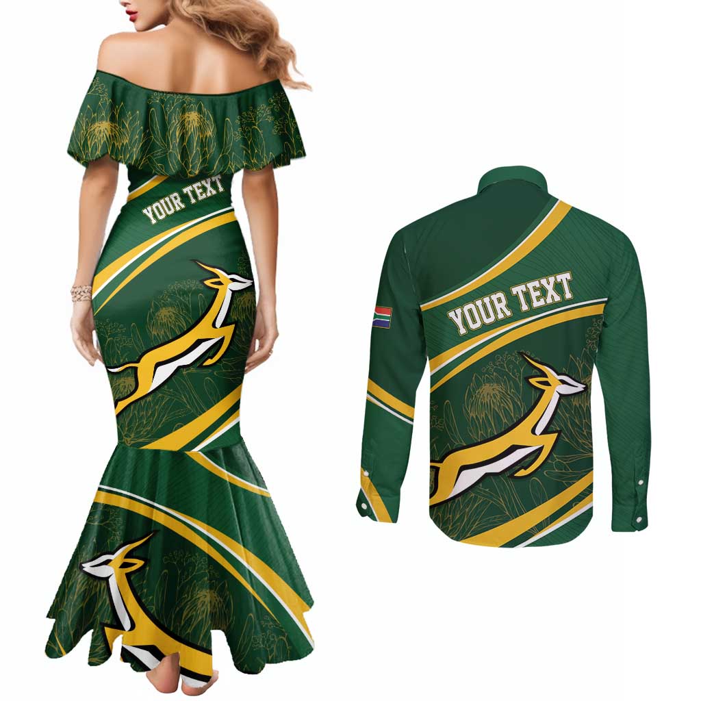 South Africa Rugby Personalized Bokke Couples Matching Mermaid Dress and Long Sleeve Button Shirt Springboks - Stronger Together - Wonder Print Shop