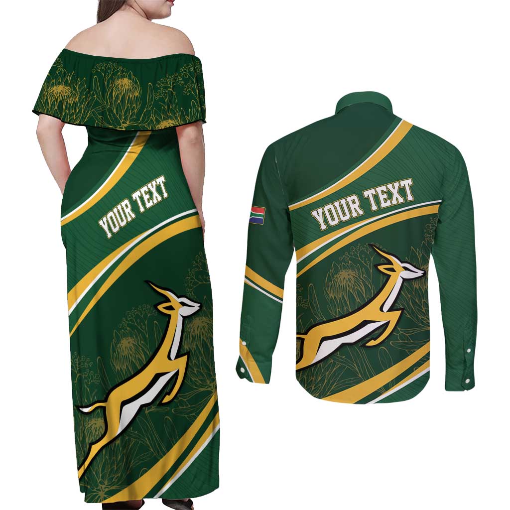 South Africa Rugby Personalized Bokke Couples Matching Off Shoulder Maxi Dress and Long Sleeve Button Shirt Springboks - Stronger Together - Wonder Print Shop