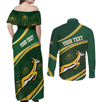 South Africa Rugby Personalized Bokke Couples Matching Off Shoulder Maxi Dress and Long Sleeve Button Shirt Springboks - Stronger Together - Wonder Print Shop