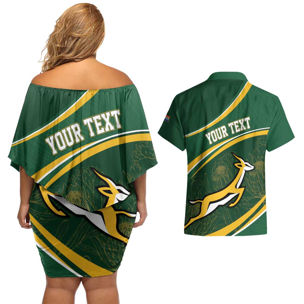 South Africa Rugby Personalized Bokke Couples Matching Off Shoulder Short Dress and Hawaiian Shirt Springboks - Stronger Together - Wonder Print Shop