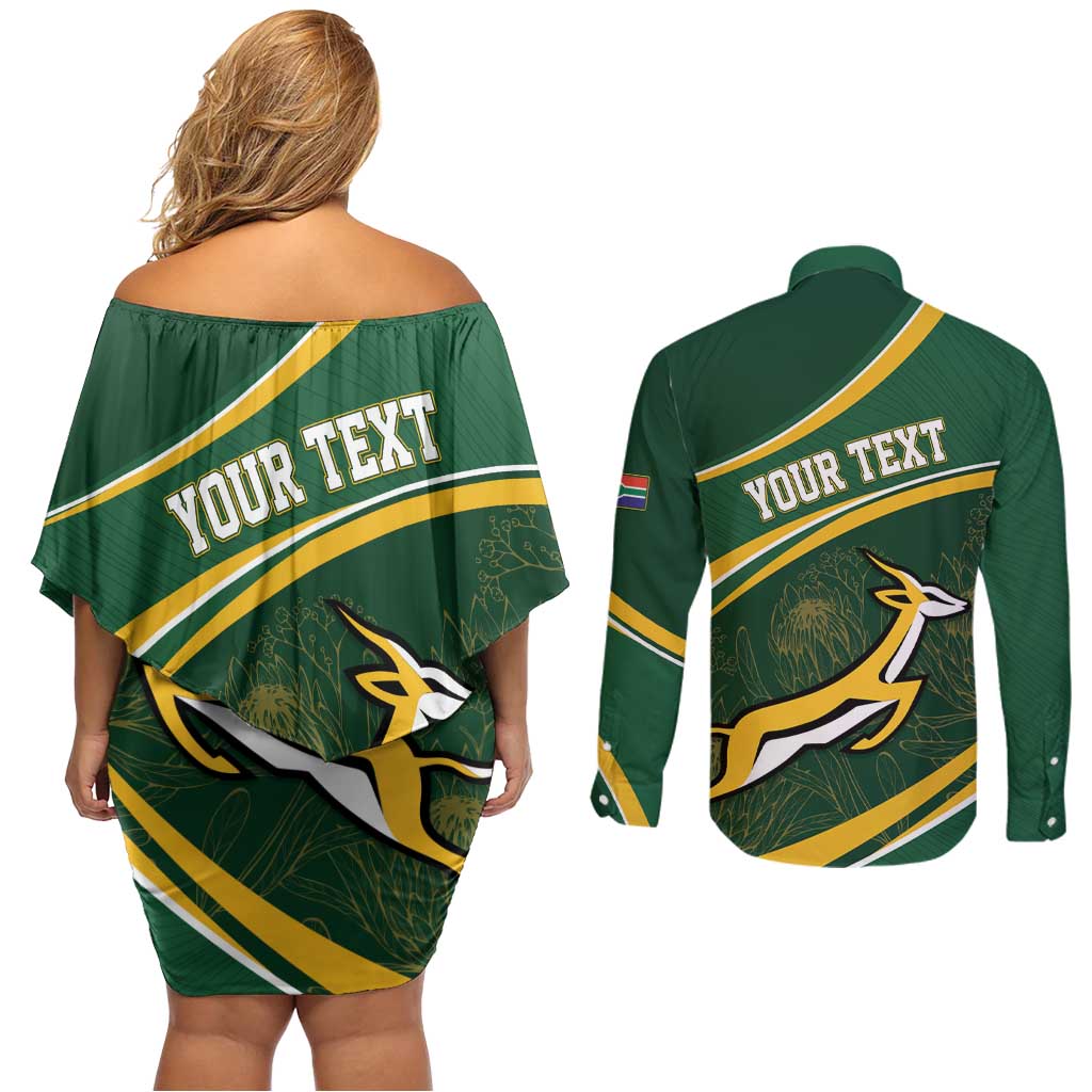 South Africa Rugby Personalized Bokke Couples Matching Off Shoulder Short Dress and Long Sleeve Button Shirt Springboks - Stronger Together - Wonder Print Shop