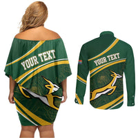 South Africa Rugby Personalized Bokke Couples Matching Off Shoulder Short Dress and Long Sleeve Button Shirt Springboks - Stronger Together - Wonder Print Shop