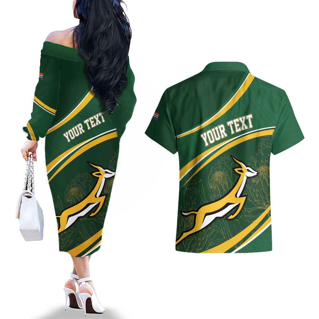 South Africa Rugby Personalized Bokke Couples Matching Off The Shoulder Long Sleeve Dress and Hawaiian Shirt Springboks - Stronger Together - Wonder Print Shop