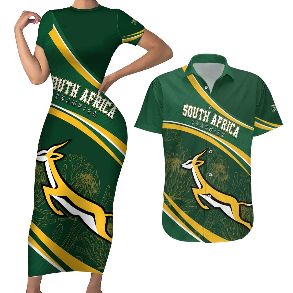 South Africa Rugby Personalized Bokke Couples Matching Short Sleeve Bodycon Dress and Hawaiian Shirt Springboks - Stronger Together - Wonder Print Shop