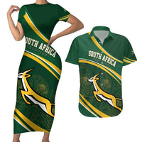 South Africa Rugby Personalized Bokke Couples Matching Short Sleeve Bodycon Dress and Hawaiian Shirt Springboks - Stronger Together - Wonder Print Shop
