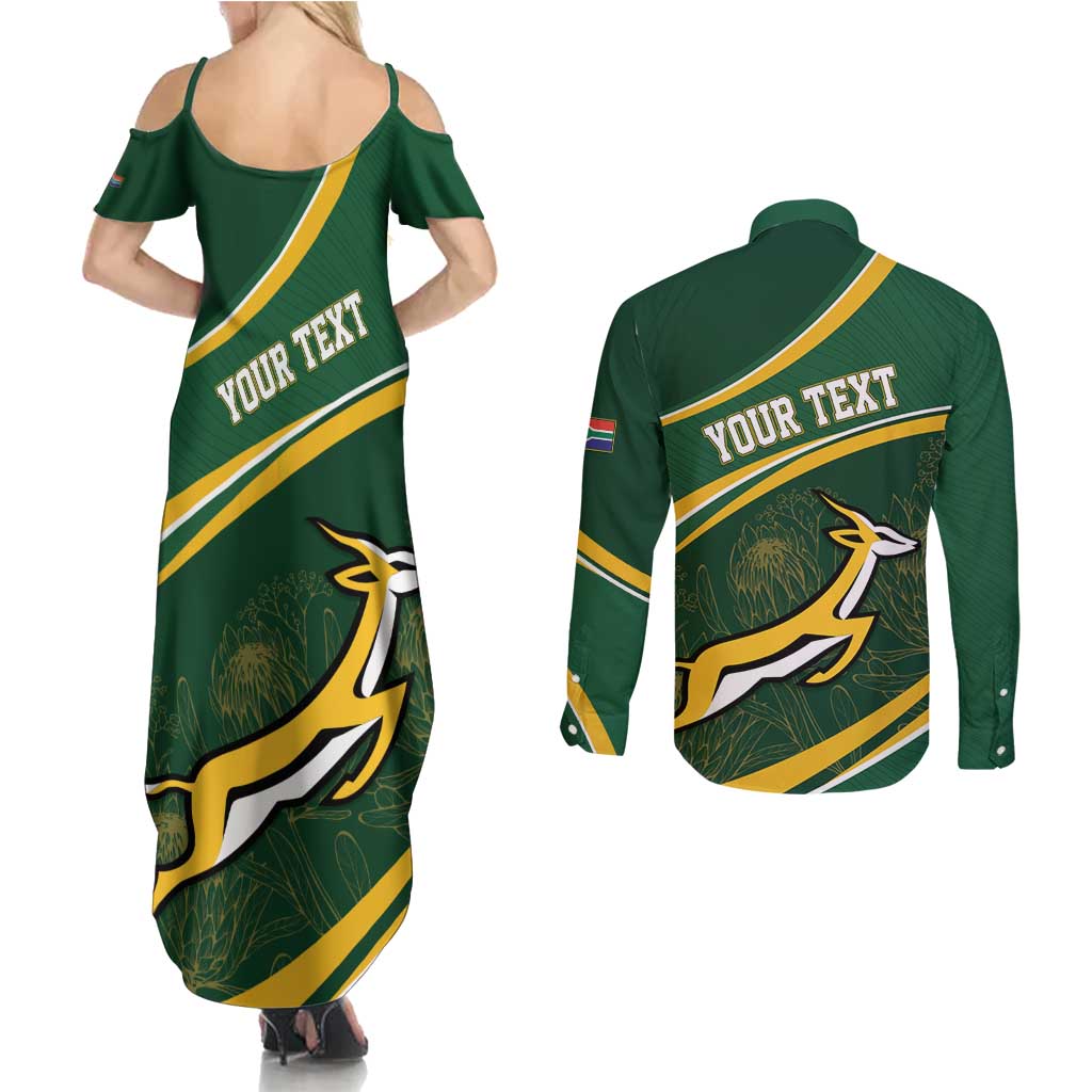 South Africa Rugby Personalized Bokke Couples Matching Summer Maxi Dress and Long Sleeve Button Shirt Springboks - Stronger Together - Wonder Print Shop