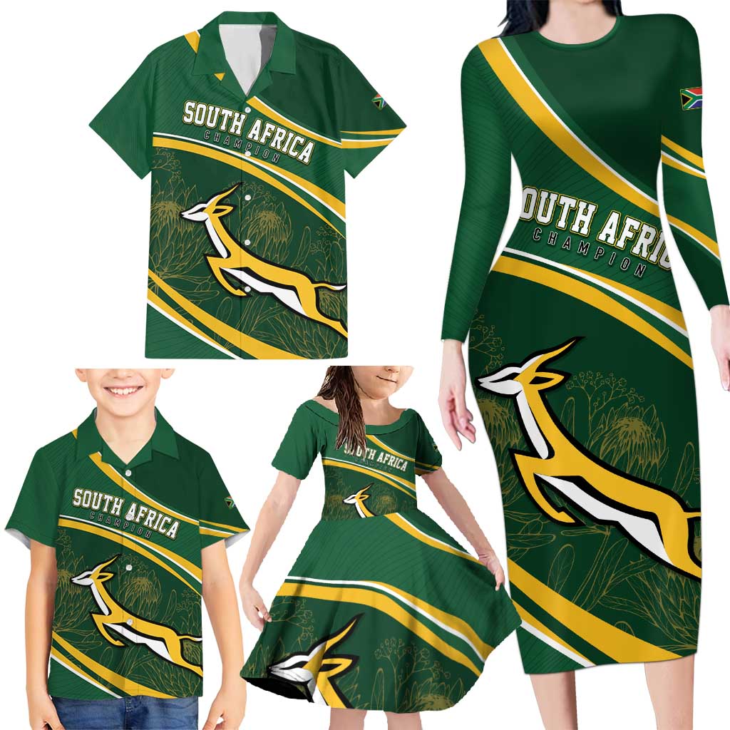 South Africa Rugby Personalized Bokke Family Matching Long Sleeve Bodycon Dress and Hawaiian Shirt Springboks - Stronger Together - Wonder Print Shop