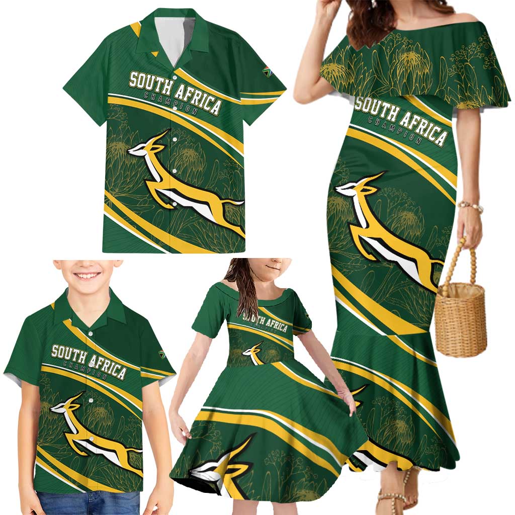 South Africa Rugby Personalized Bokke Family Matching Mermaid Dress and Hawaiian Shirt Springboks - Stronger Together - Wonder Print Shop