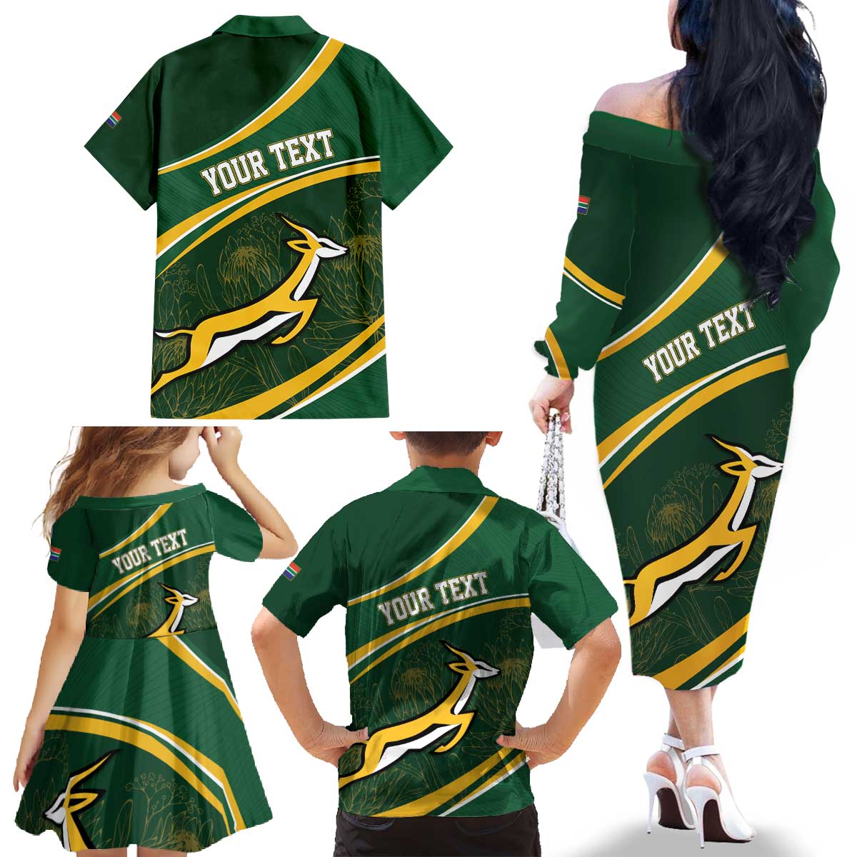 South Africa Rugby Personalized Bokke Family Matching Off The Shoulder Long Sleeve Dress and Hawaiian Shirt Springboks - Stronger Together - Wonder Print Shop