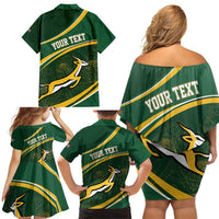 South Africa Rugby Personalized Bokke Family Matching Off Shoulder Short Dress and Hawaiian Shirt Springboks - Stronger Together - Wonder Print Shop