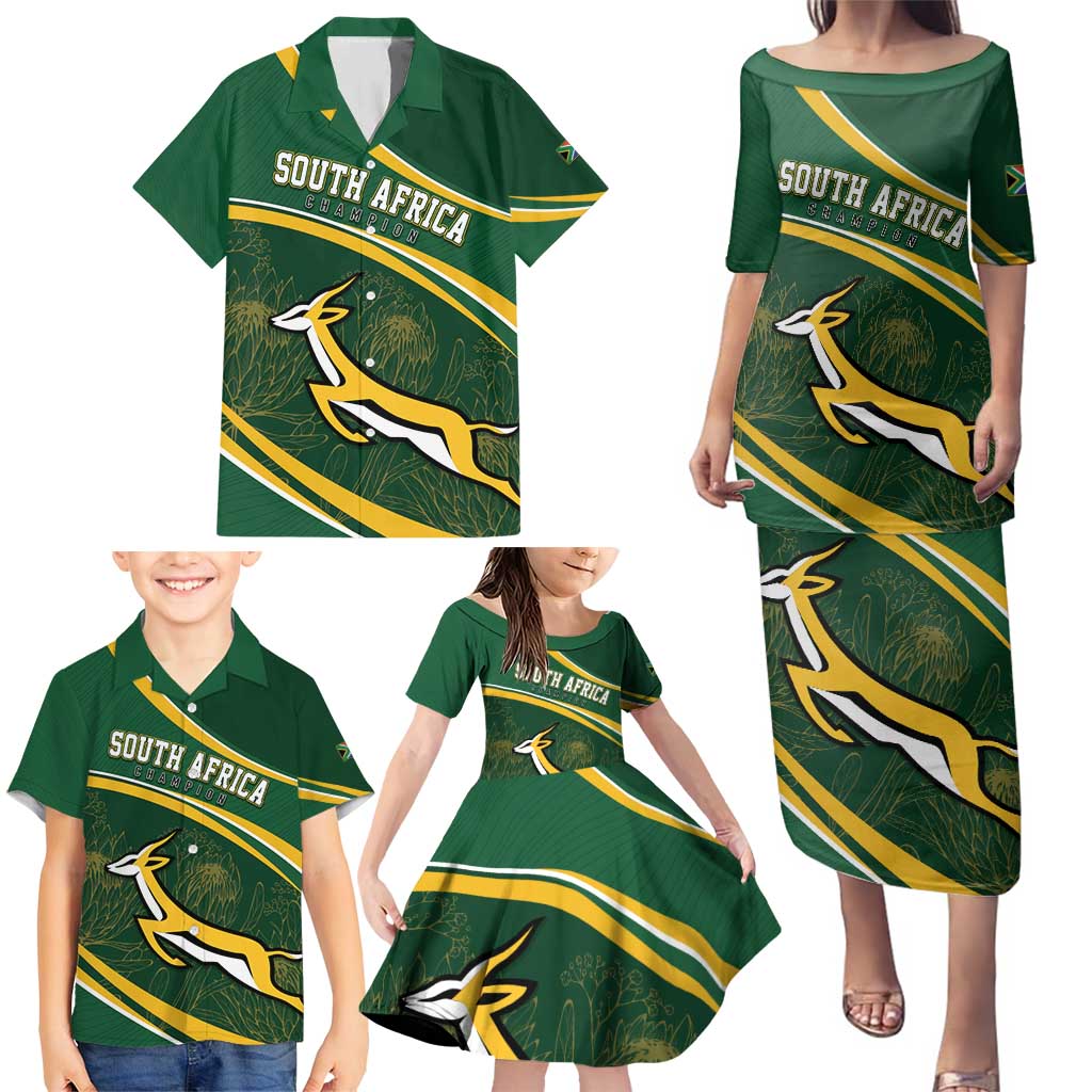 South Africa Rugby Personalized Bokke Family Matching Puletasi and Hawaiian Shirt Springboks - Stronger Together - Wonder Print Shop