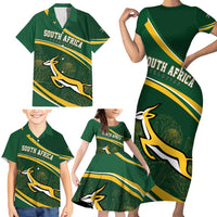 South Africa Rugby Personalized Bokke Family Matching Short Sleeve Bodycon Dress and Hawaiian Shirt Springboks - Stronger Together - Wonder Print Shop