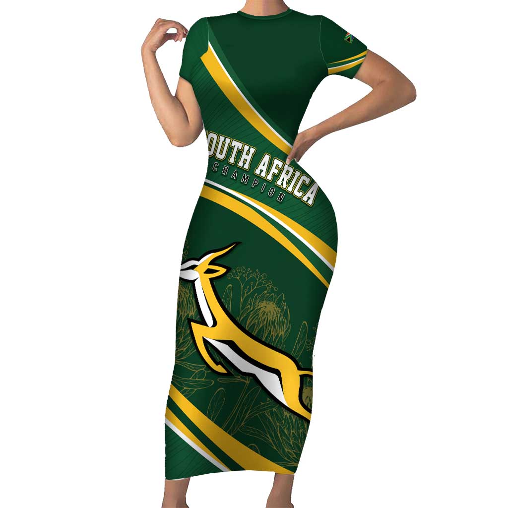South Africa Rugby Personalized Bokke Family Matching Short Sleeve Bodycon Dress and Hawaiian Shirt Springboks - Stronger Together - Wonder Print Shop