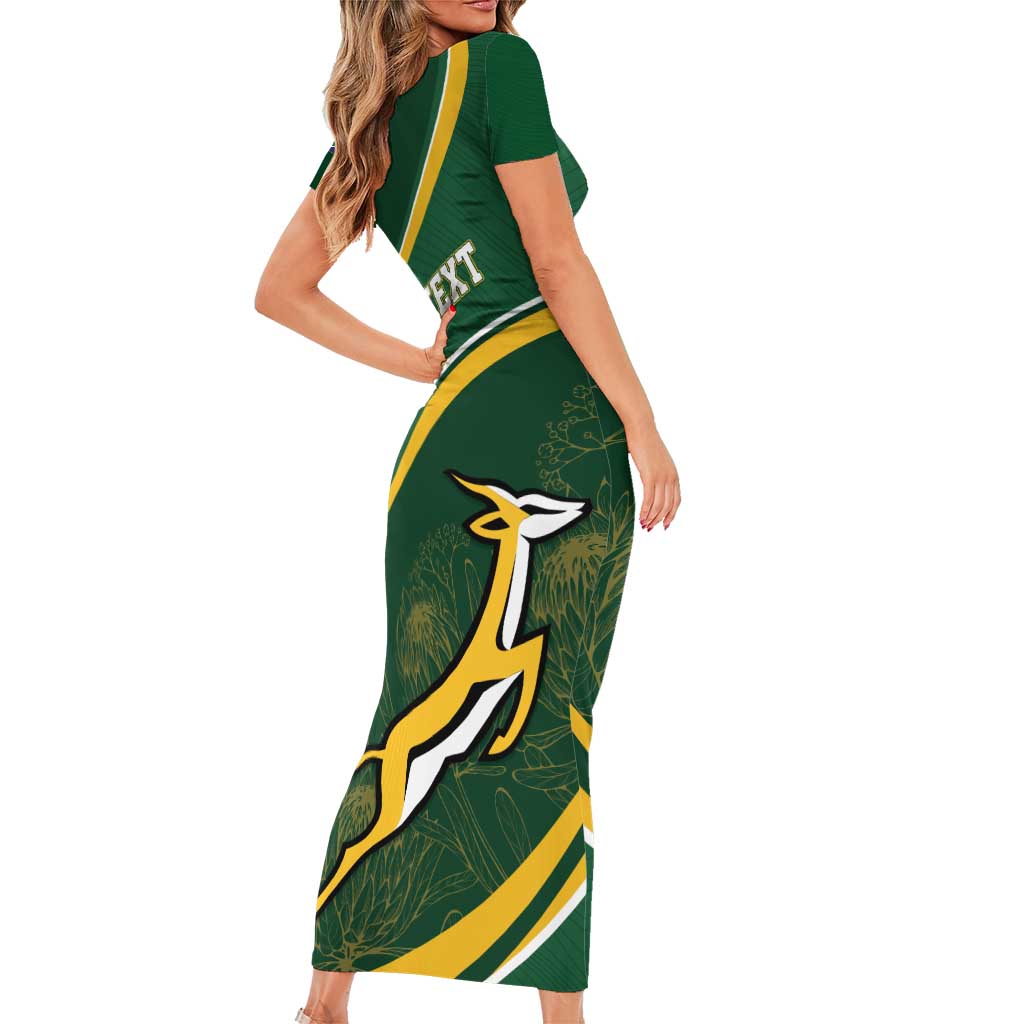 South Africa Rugby Personalized Bokke Family Matching Short Sleeve Bodycon Dress and Hawaiian Shirt Springboks - Stronger Together - Wonder Print Shop