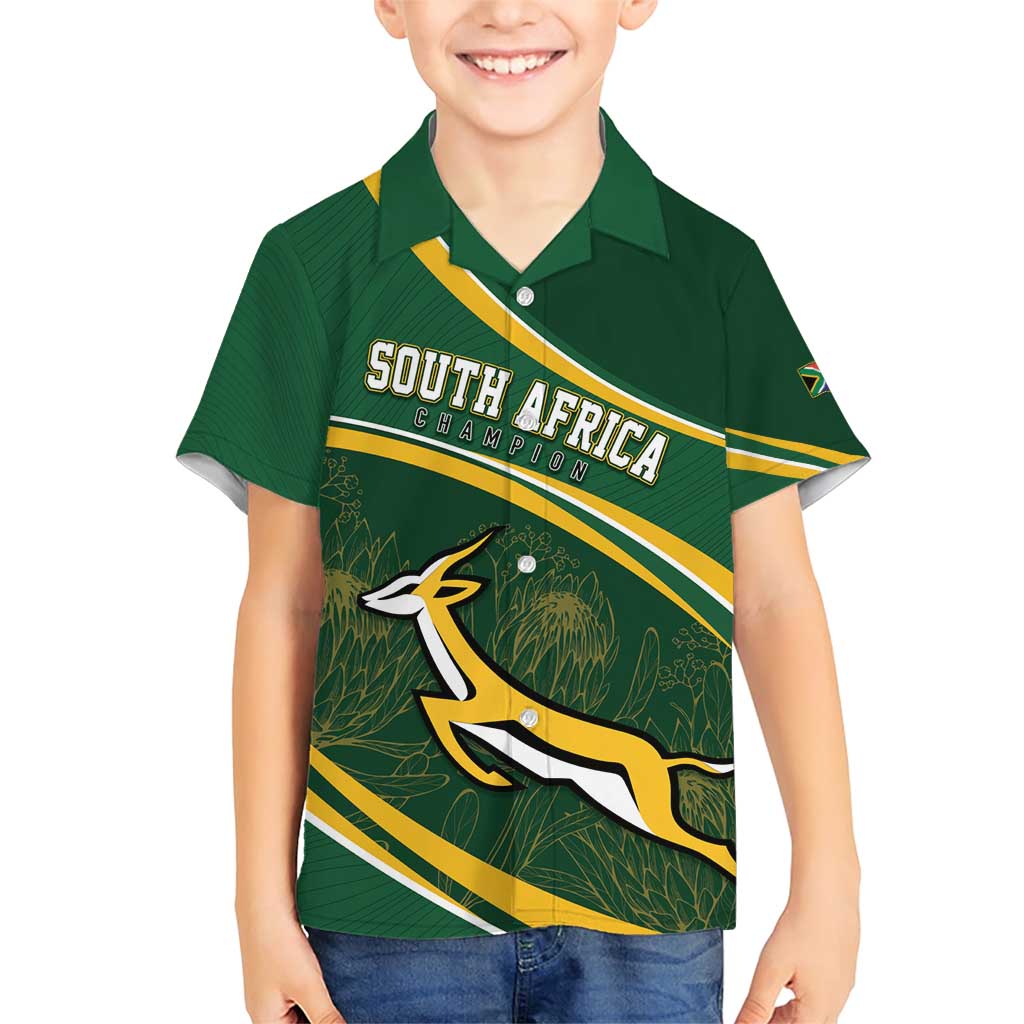South Africa Rugby Personalized Bokke Family Matching Short Sleeve Bodycon Dress and Hawaiian Shirt Springboks - Stronger Together - Wonder Print Shop