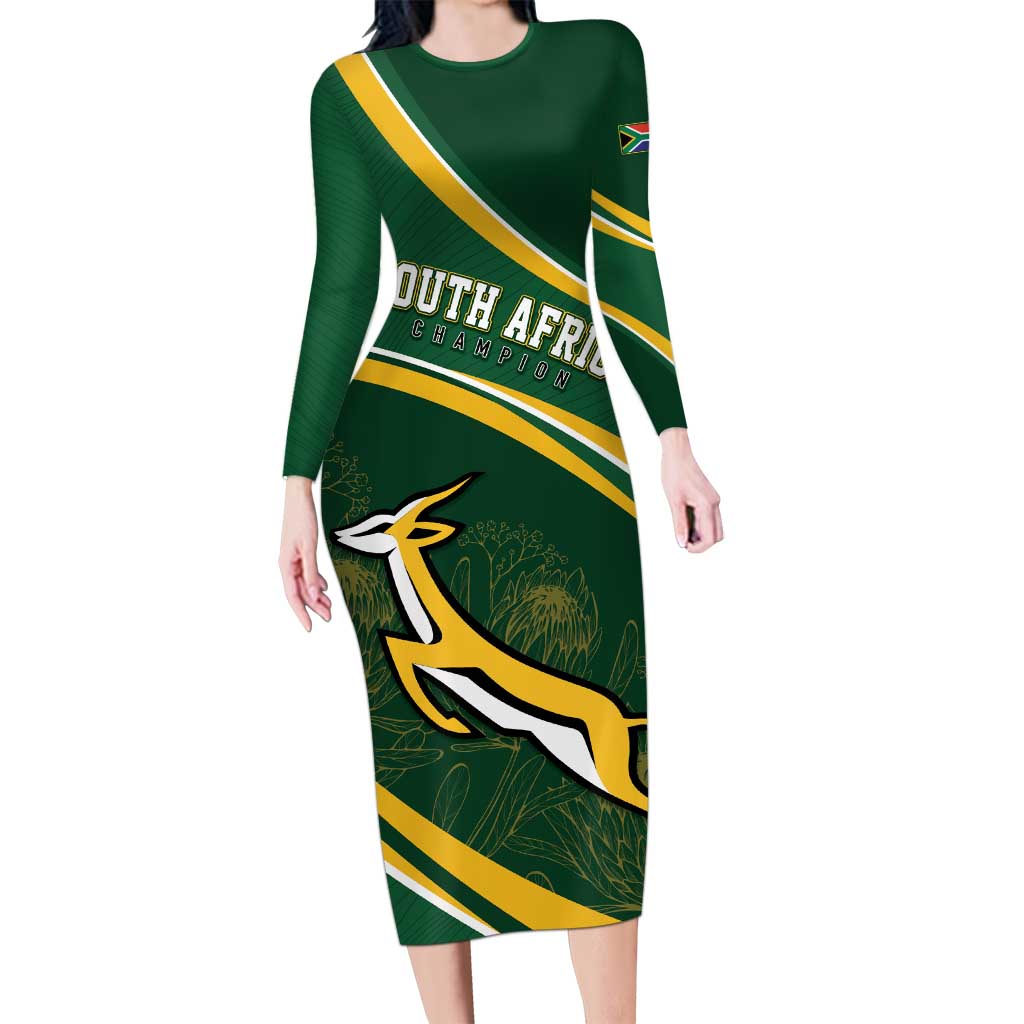 South Africa Rugby Personalized Bokke Long Sleeve Bodycon Dress Springboks - Stronger Together - Wonder Print Shop