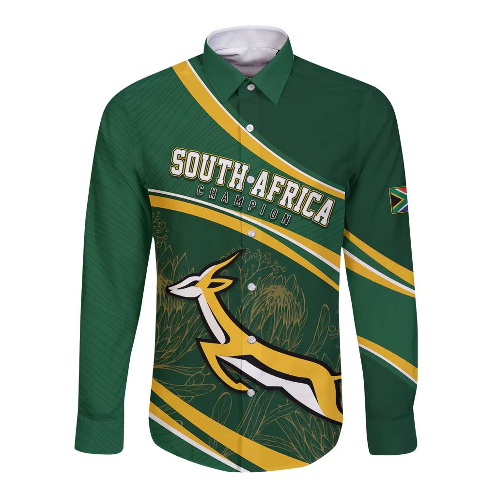 South Africa Rugby Personalized Bokke Long Sleeve Button Shirt Springboks - Stronger Together - Wonder Print Shop