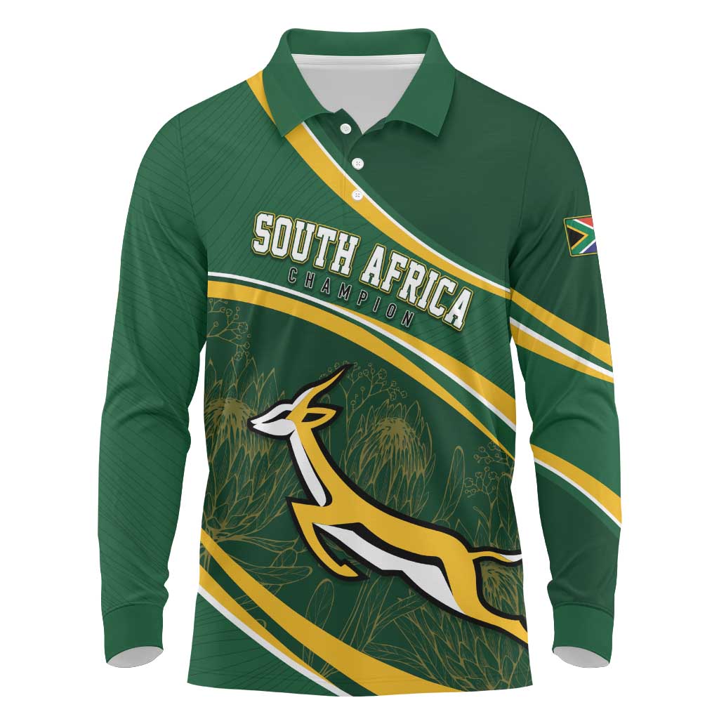 South Africa Rugby Personalized Bokke Long Sleeve Polo Shirt Springboks - Stronger Together - Wonder Print Shop