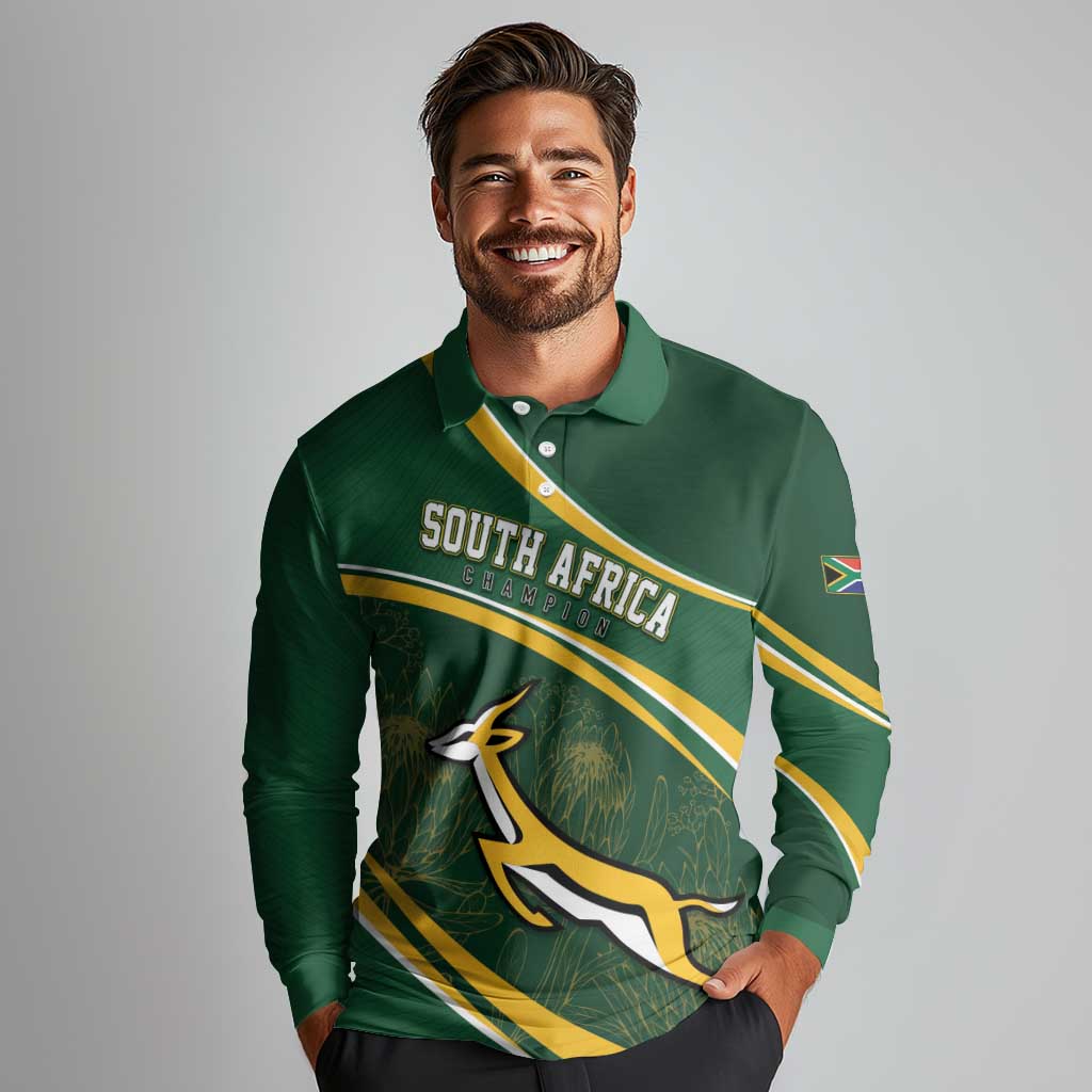 South Africa Rugby Personalized Bokke Long Sleeve Polo Shirt Springboks - Stronger Together - Wonder Print Shop